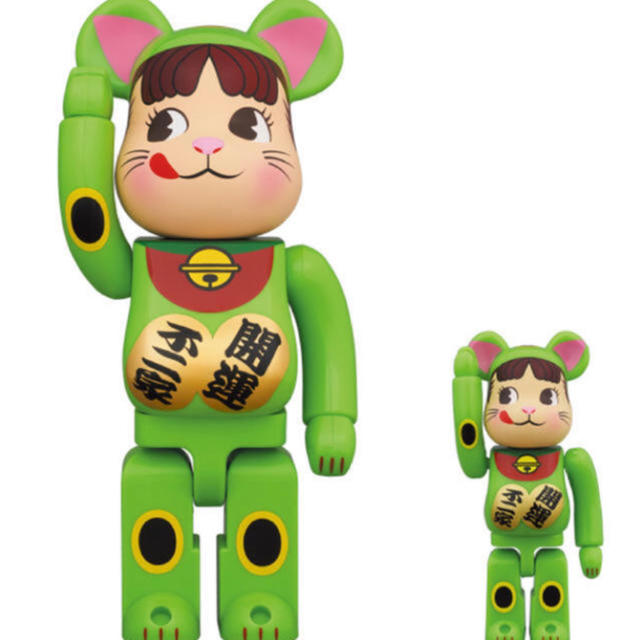 MEDICOM TOY(メディコムトイ)のBE@RBRICK 招き猫 ペコちゃん 蛍光グリーン 100％ ＆ 400％ エンタメ/ホビーのフィギュア(その他)の商品写真