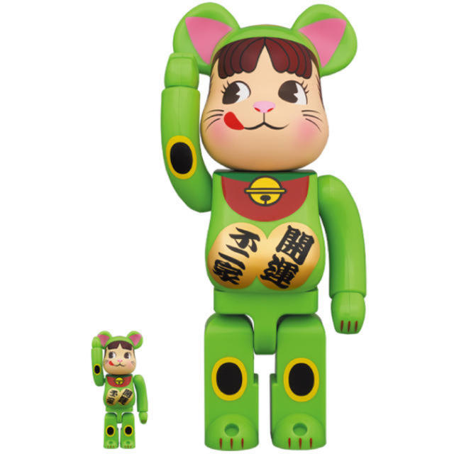 BE@RBRICK  招き猫 ペコちゃん 蛍光グリーン 100％ ＆ 400％