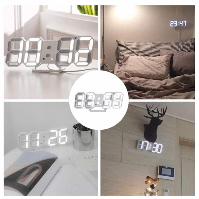 ⭐️最安値⭐️日本語説明書付　デジタル　目覚まし時計　LED 壁掛け　置時計　白 インテリア/住まい/日用品のインテリア小物(置時計)の商品写真