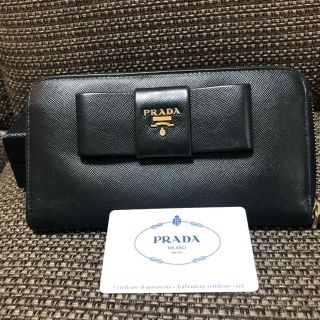 プラダ(PRADA)のPRADA 長財布　ブラック　リボン(財布)