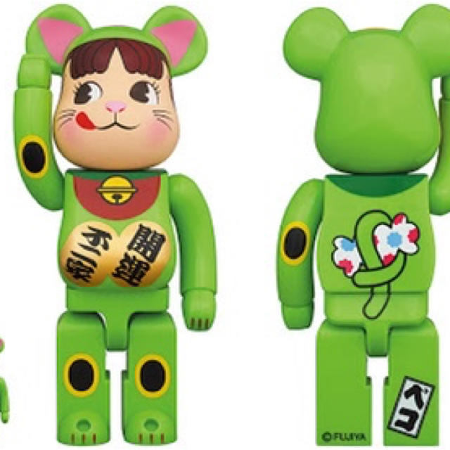 BE@RBRICK 招き猫 ペコちゃん 蛍光グリーン 100％＆400％