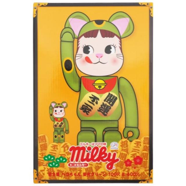 BE@RBRICK 招き猫 ペコちゃん 蛍光グリーン 100％ ＆ 400％ 上品 www