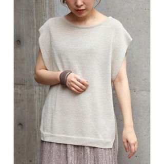 ルクールブラン(le.coeur blanc)の新品★le.coeur blanc テープヤーンフレンチスリーブニット ベージュ(ニット/セーター)