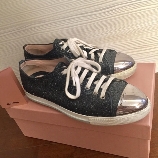 靴/シューズミュウミュウ MIUMIU グリッター スニーカー 38 1/2