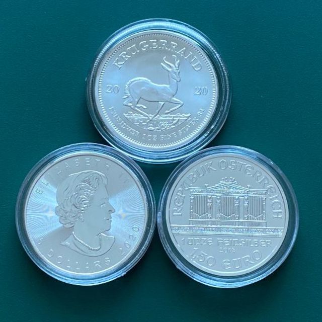 1オンス銀貨3種 DセットⅡ(クルーガーランド,ウィーン,メイプルリーフ)