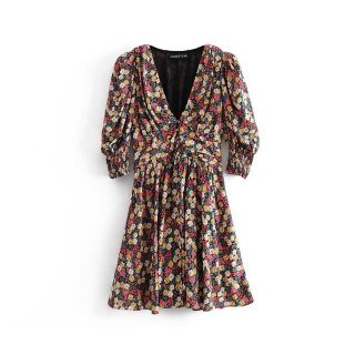 ザラ(ZARA)の🍁秋新作🍁2297◆レトロ vintage調 花柄 ワンピース(ミニワンピース)