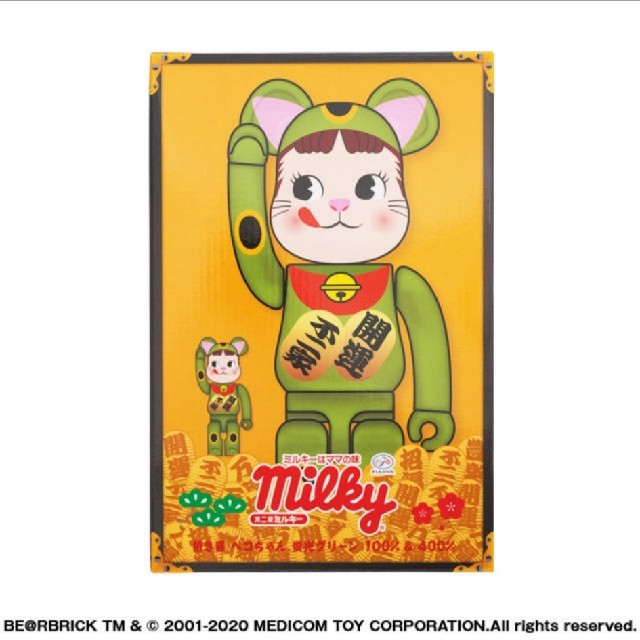 BE@RBRICK 招き猫 ペコちゃん 蛍光グリーン 100%&400% www ... BE@RBRICK 招き猫 ペコちゃん 蛍光グリーン 100% & 400%