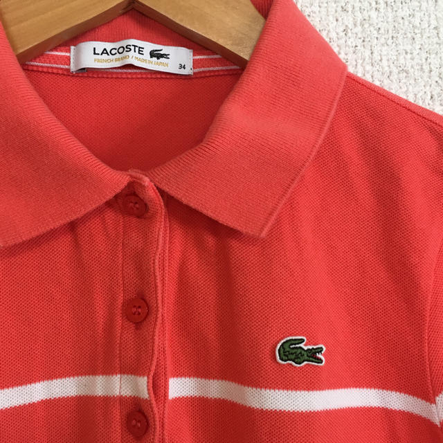 LACOSTE(ラコステ)のLACOSTE ラコステ　ポロシャツ　半袖　レディース　オレンジ　ボーダー  白 レディースのトップス(ポロシャツ)の商品写真