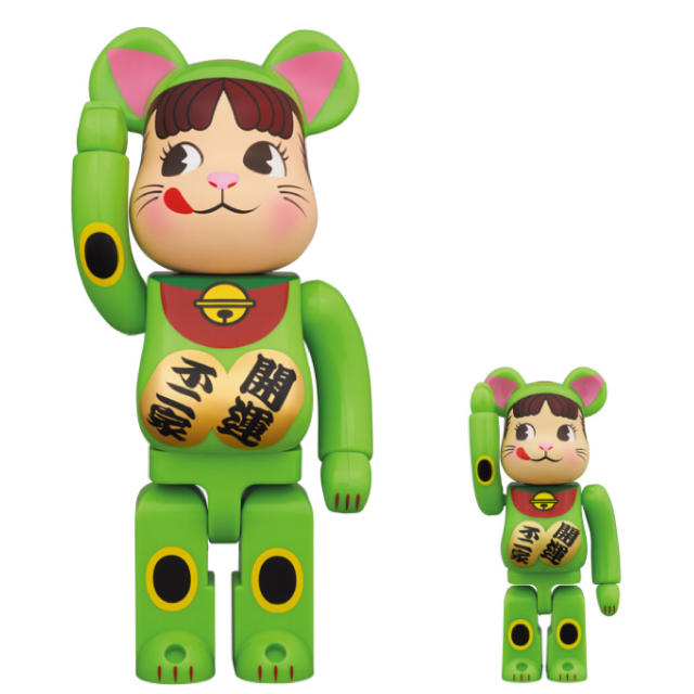 BE@RBRICK 招き猫 ペコちゃん 蛍光グリーン 100％ ＆ 400％キャラクターグッズ