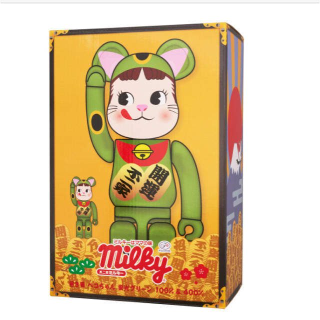 MEDICOM TOY(メディコムトイ)のBE@RBRICK 招き猫 ペコちゃん 蛍光グリーン 100％ ＆ 400％ エンタメ/ホビーのおもちゃ/ぬいぐるみ(キャラクターグッズ)の商品写真