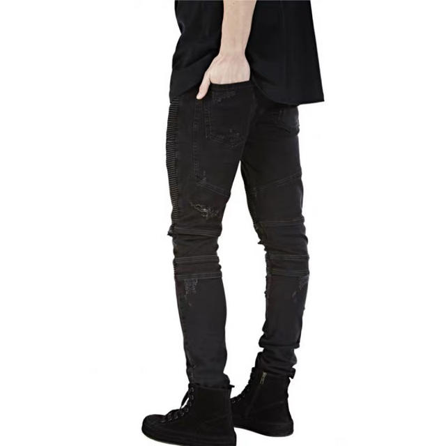 『 ジーンズ バイカー スキニー ダメージデニム ブラック　パンツ 』 ptk メンズのパンツ(デニム/ジーンズ)の商品写真