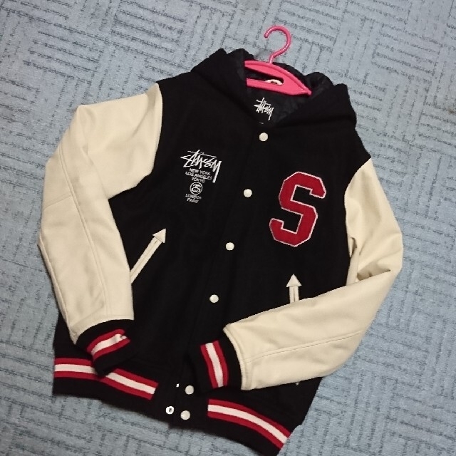 【Vintage】Stussy 袖レザー スタジャン着丈75cm