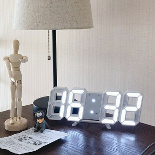 新品 3D 置き時計 壁掛け時計 デジタルled 韓国 インテリア 白 ホワイト(置時計)