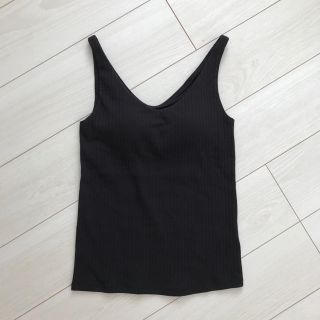 ユニクロ(UNIQLO)のユニクロ ワイドリブ　ブラタンクトップ　M 黒(タンクトップ)