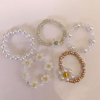 ビーズアクセサリー 韓国 花 パール リング(リング)