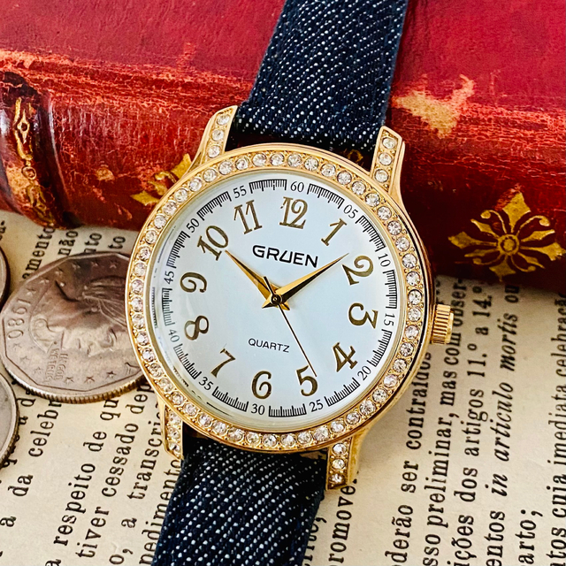 【高級時計】電池交換済み グリュエン クォーツ 腕時計 レディース GRUEN 腕時計