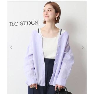 シンプリシテェ(Simplicite)のB.C STOCK♡新品タグ付き！麻抜き襟　Vネックシャツ　パープル　ラベンダー(シャツ/ブラウス(長袖/七分))