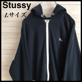 ステューシー(STUSSY)の【激レア】ステューシー☆ワンポイント刺繍ロゴ フルジップ パーカー ドット柄(パーカー)