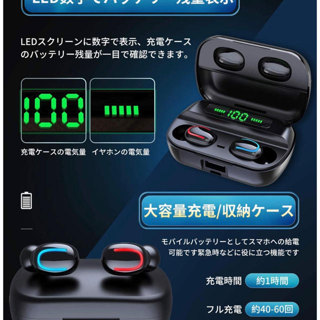 【大人気！】ワイヤレス Bluetoothイヤホン 【IPX7防水 】 スマホ/家電/カメラのオーディオ機器(ヘッドフォン/イヤフォン)の商品写真