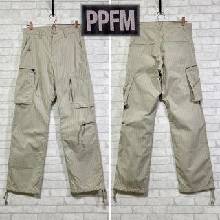 ピーピーエフエム(PPFM)の【PPFM】ストライプ カーゴパンツ 裾紐 ミリタリー/Sサイズ(ワークパンツ/カーゴパンツ)