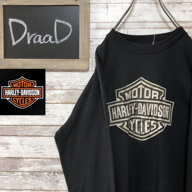 Harley Davidson(ハーレーダビッドソン)の【古着】ハーレーダビッドソン ビッグロゴ ロンT ブラック L メンズのトップス(Tシャツ/カットソー(七分/長袖))の商品写真