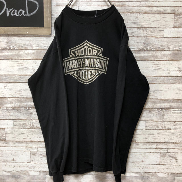 Harley Davidson(ハーレーダビッドソン)の【古着】ハーレーダビッドソン ビッグロゴ ロンT ブラック L メンズのトップス(Tシャツ/カットソー(七分/長袖))の商品写真