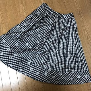 ルネ(René)の美品♡ルネ　フラワー刺繍　ギンガムチェック　シルクスカート34/トッカ好きな方も(ひざ丈スカート)