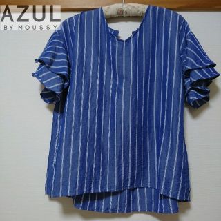 アズールバイマウジー(AZUL by moussy)のAZUL ストライプ 半袖ブラウス トップス moussy ブルーS アズール(シャツ/ブラウス(半袖/袖なし))