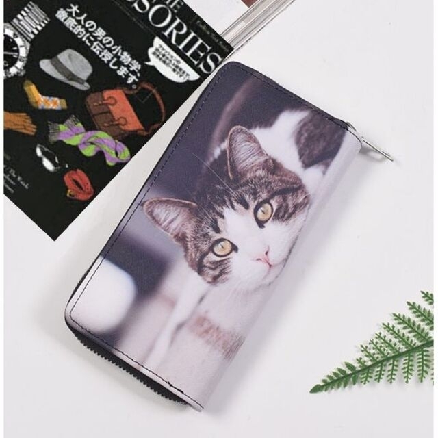 ⑫  両面 猫柄 猫 財布 ラウンドファスナー 長財布 カード 札入れ 猫雑貨 メンズのファッション小物(長財布)の商品写真