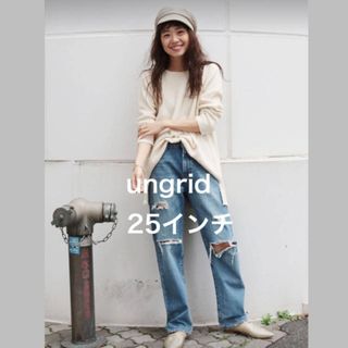 アングリッド(Ungrid)のアングリッドクラッシュダメージ風デニムジーンズパンツ25インチブルーレディース(デニム/ジーンズ)