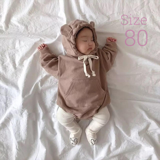 くま耳ロンパース❤︎ ブラウン  80 キッズ/ベビー/マタニティのベビー服(~85cm)(ロンパース)の商品写真