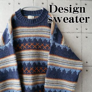 ベネトン(BENETTON)のVINTAGE　BENETTON　デザインセーター　柄ニット　デザインニット(ニット/セーター)