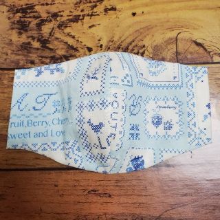 インナーマスク 英字柄 刺繍柄 松山敦子デザイン ブルー(その他)