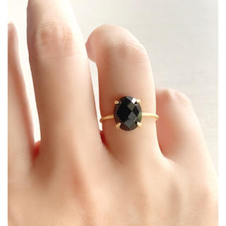 天然石　ブラックオニキス　10×8 爪留めリング　指輪(リング)