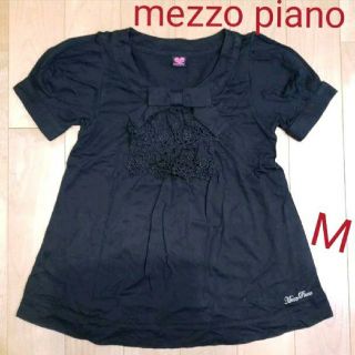 メゾピアノ(mezzo piano)の150　メゾピアノ　ブラック　リボン&レース　Tシャツ(Tシャツ/カットソー)