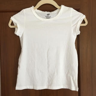 エイチアンドエム(H&M)のH&M  Tシャツ　無地　フリル　新品　120 130 半額　ホワイト(Tシャツ/カットソー)