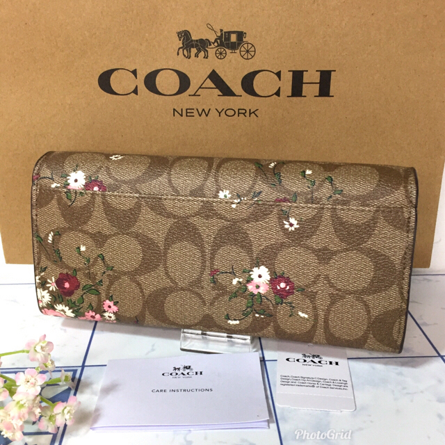 ショッピングオーダー COACH コーチ 長財布 大きな花柄 青