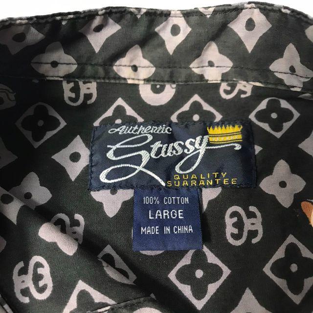 STUSSY(ステューシー)の【H】90'S◆オールド ステューシー モノグラム ノーカラー シャツ 総柄 L メンズのトップス(シャツ)の商品写真