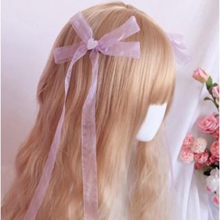 ヘアアクセサリー キラキラした長いレースのリボンがかわいい コスプレなどに(バレッタ/ヘアクリップ)