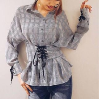 リエンダ(rienda)のrienda チェック柄シャツ　トップス　コルセット風(シャツ/ブラウス(長袖/七分))