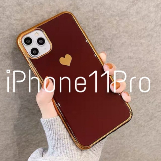 メタリック ハート iPhoneケース (iPhone11Pro レッド) スマホ/家電/カメラのスマホアクセサリー(iPhoneケース)の商品写真