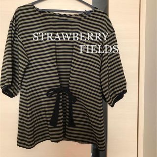 ストロベリーフィールズ(STRAWBERRY-FIELDS)のストロベリーフィールズ　ブラウス　五分袖　黒 緑(シャツ/ブラウス(長袖/七分))