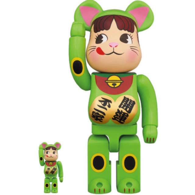 BE@RBRICK 招き猫 ペコちゃん 蛍光グリーン 100％＆400％おもちゃ/ぬいぐるみ