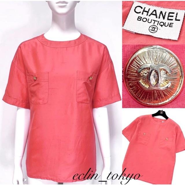 CHANEL(シャネル)のヴィンテージ シャネル ココマーク  金ボタン シルクシャツ E2297 レディースのトップス(Tシャツ(半袖/袖なし))の商品写真