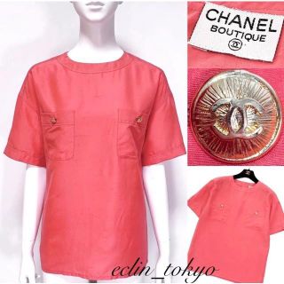 シャネル(CHANEL)のヴィンテージ シャネル ココマーク  金ボタン シルクシャツ E2297(Tシャツ(半袖/袖なし))