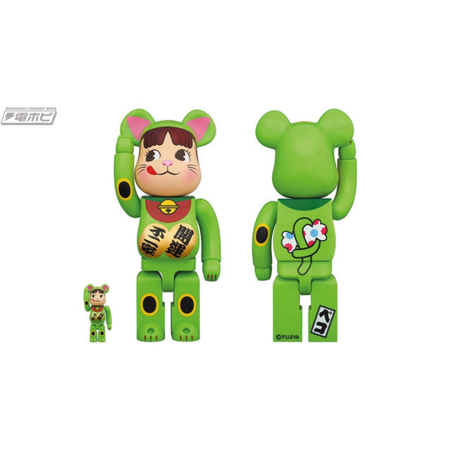 BE@RBRICK 招き猫 ペコちゃん 蛍光グリーン 100％ ＆ 400％キャラクターグッズ