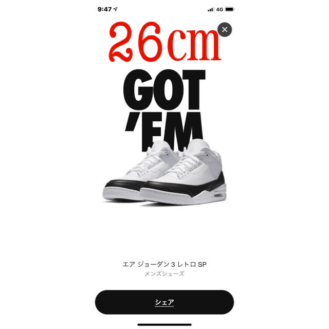 メンズFRAGMENT × NIKE AIR JORDAN 3