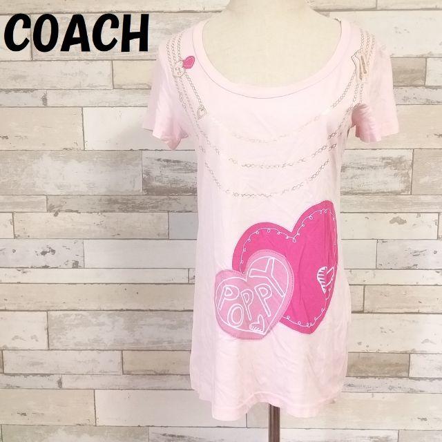 COACH(コーチ)の【人気】コーチ ポピー ビッグロゴ プリントロゴ ハート チェーン Tシャツ S レディースのトップス(Tシャツ(半袖/袖なし))の商品写真