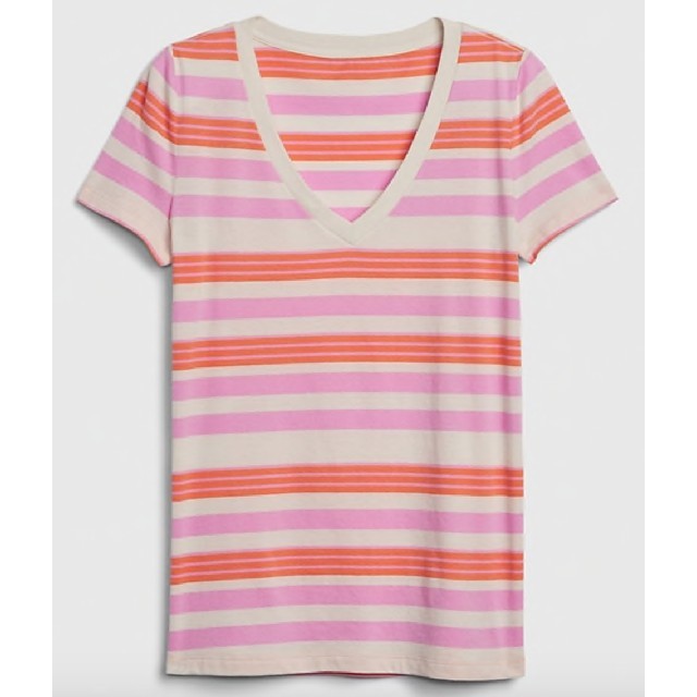 GAP(ギャップ)のGAP 女性用 ストライプVネックTシャツ XS レディースのトップス(Tシャツ(半袖/袖なし))の商品写真