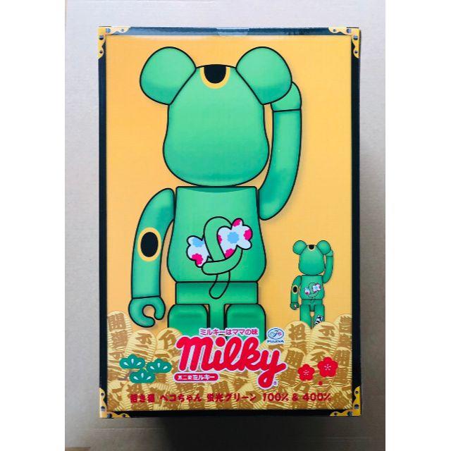 BE@RBRICK 招き猫 ペコちゃん 蛍光グリーン 100％＆400